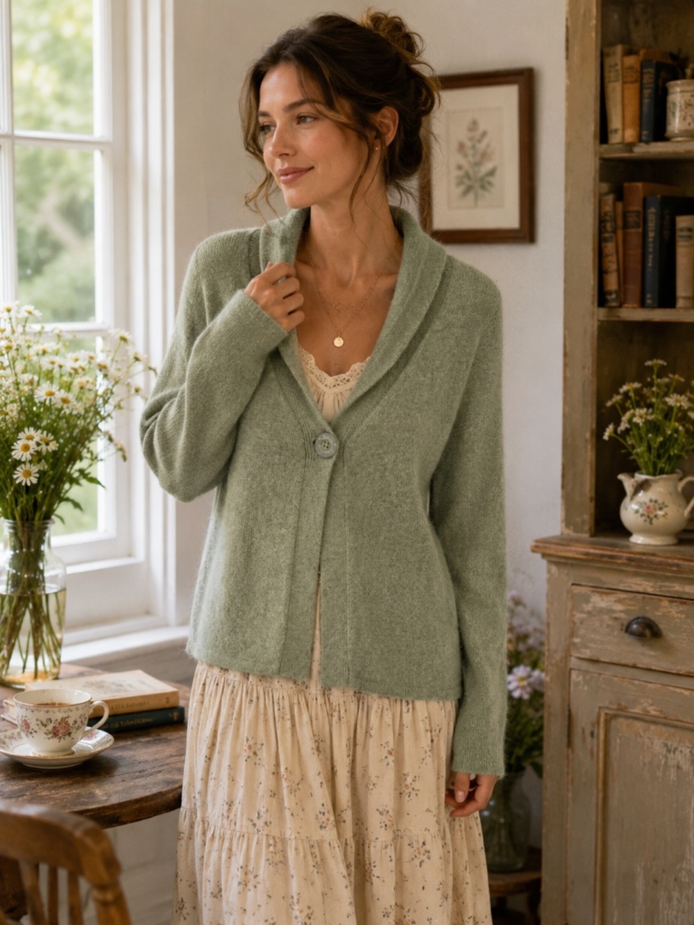 Tweeds Wool/Angora blend cardigan M button shawl collar cottage core fall/winter
